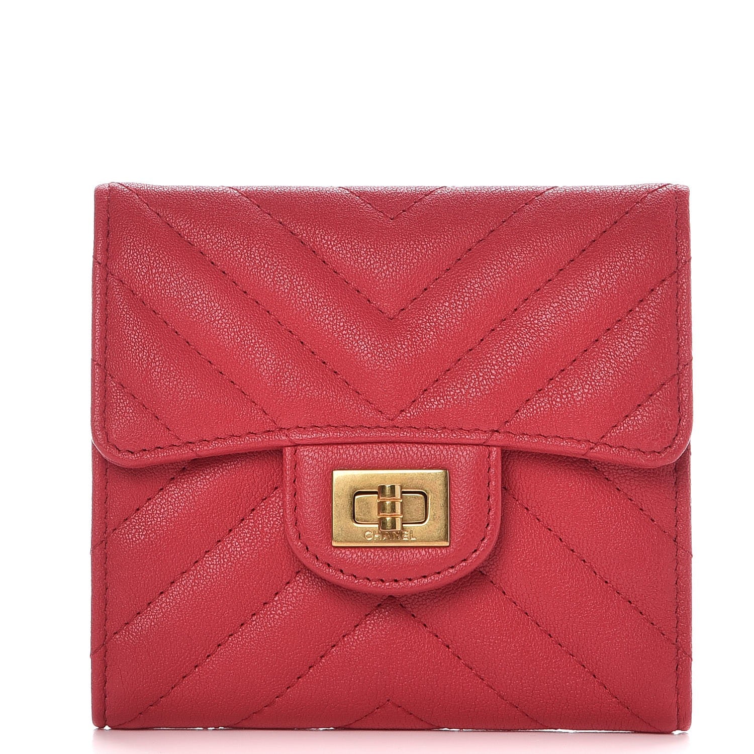 Chanel Sheepskin Chevron Quilted Reissue Compact Wallet Light Red 1 of 8