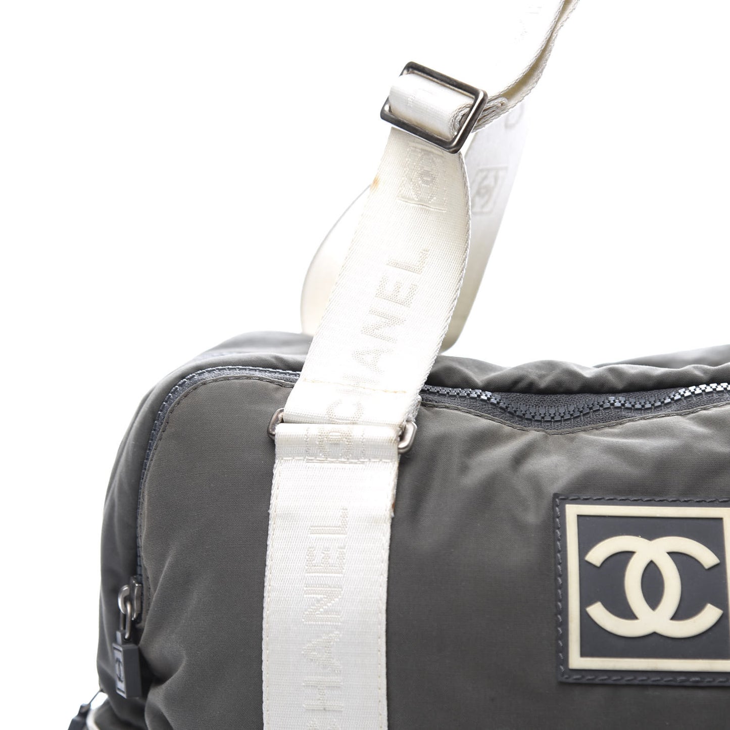 Nylon Sport Logo Duffel Grey White