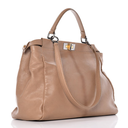 Fendi Goatskin Watersnake Large Peekaboo Iconic Satchel Taupe Phard 3 of 19