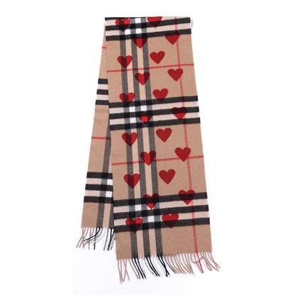 Burberry Cashmere Giant Heart Fringe Scarf Camel 1 of 4