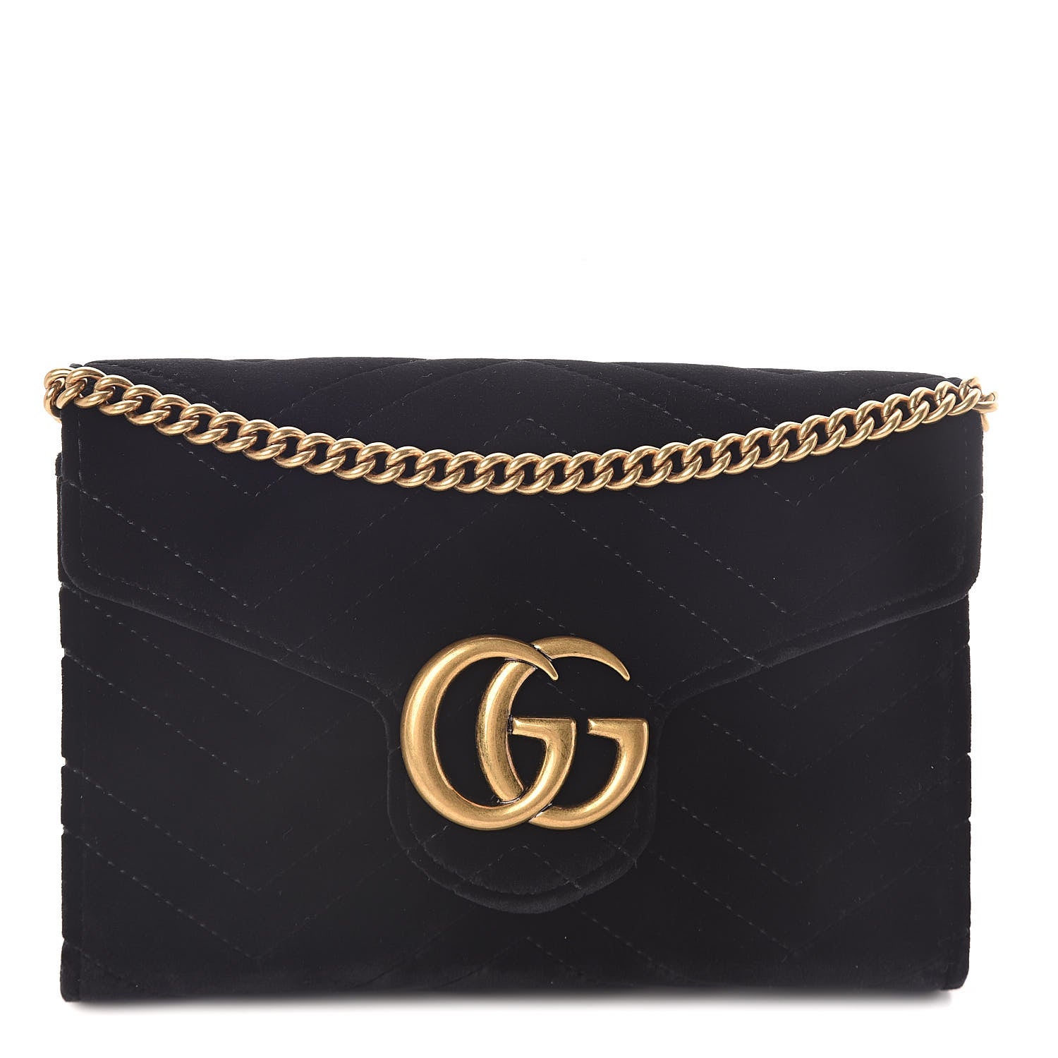 Gucci Velvet Matelasse GG Marmont Chain Wallet Black 1 of 10