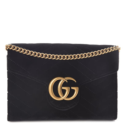 Gucci Velvet Matelasse GG Marmont Chain Wallet Black 1 of 10