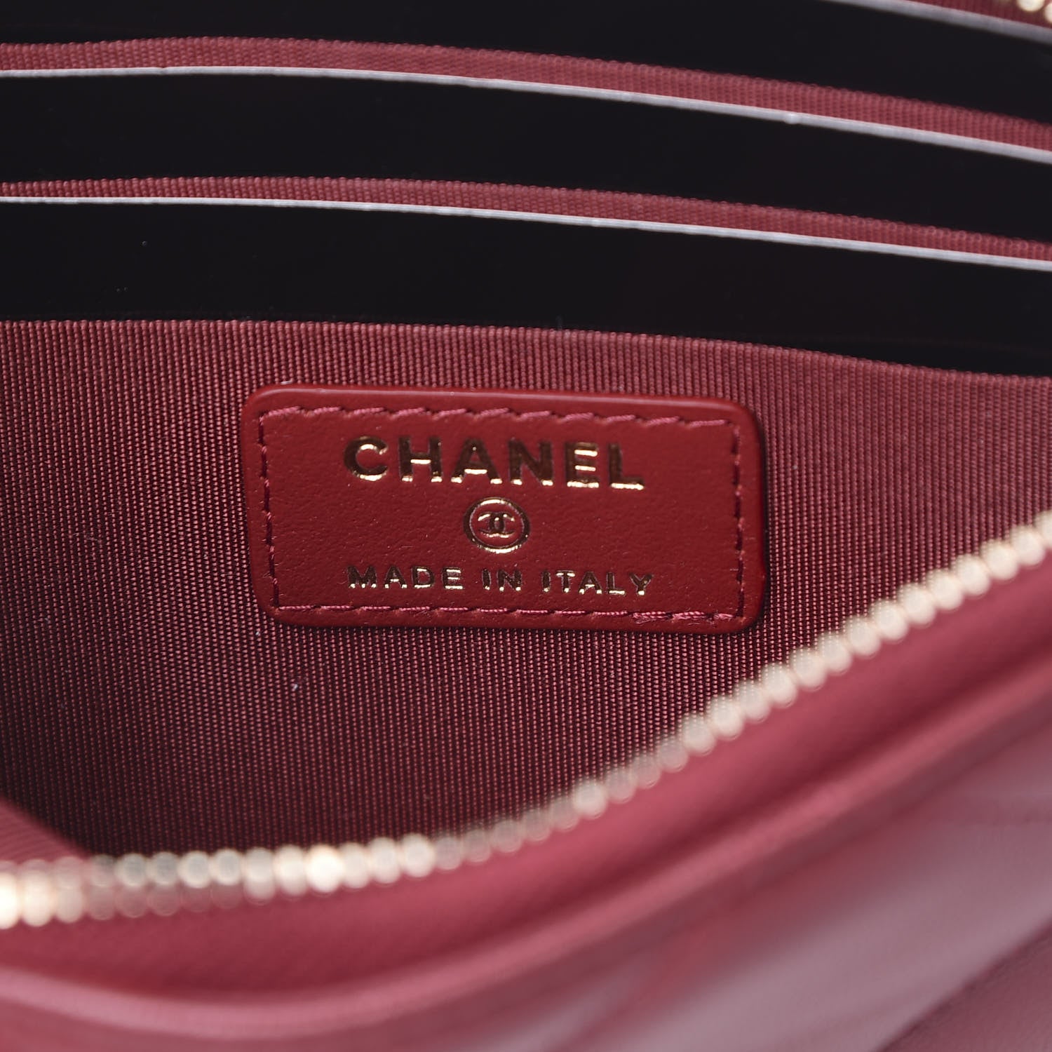 Chanel Shiny Goatskin Quilted 19 Flat Wallet Pouch Red 5 of 7