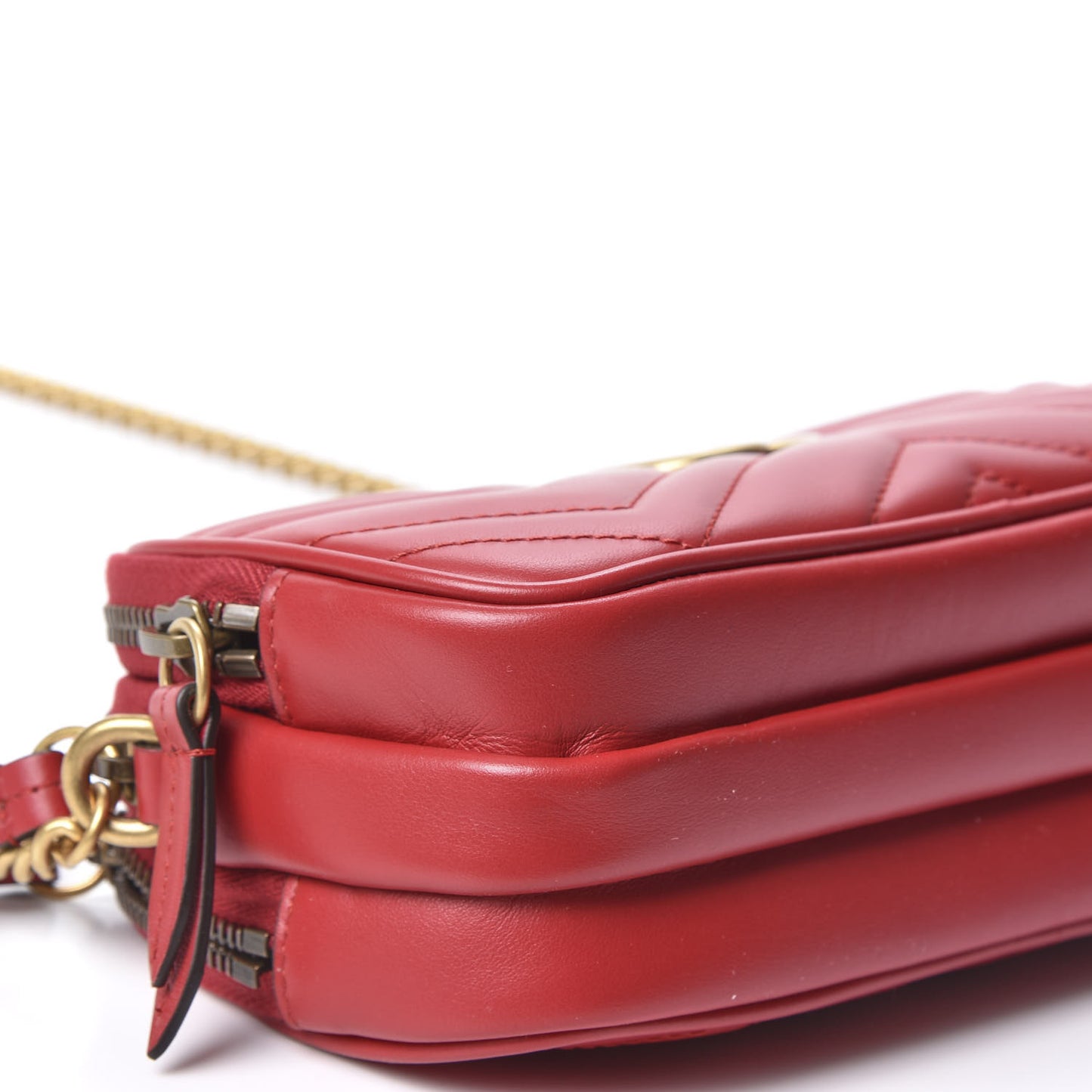 Calfskin Matelasse Mini GG Marmont Chain Crossbody Bag Hibiscus Red