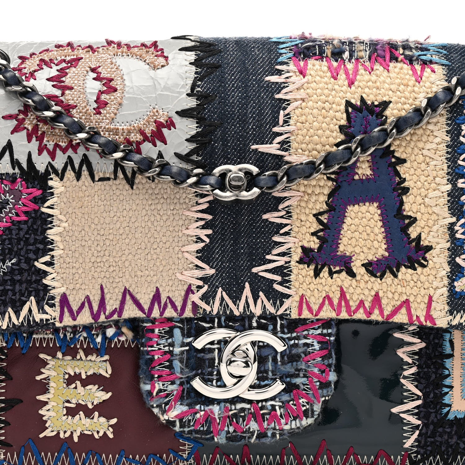 Chanel Denim Tweed Patchwork Jumbo Single Flap Multicolor 8 of 10