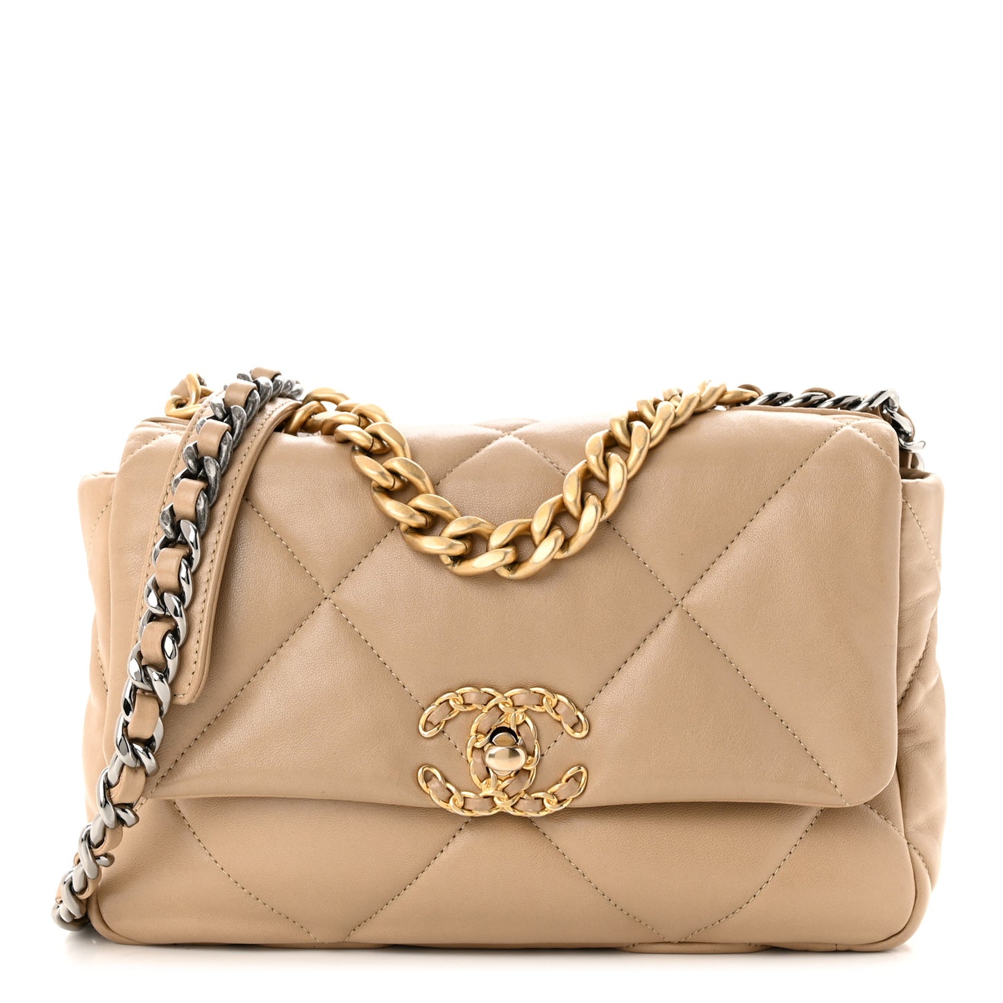 Lambskin Quilted Medium Chanel 19 Flap Dark Beige