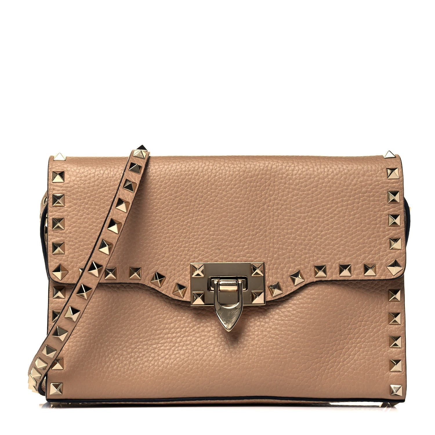 Valentino Garavani Pebbled Calfskin Medium Rockstud Flip Lock Crossbody Bag Camel Rose 1 of 8