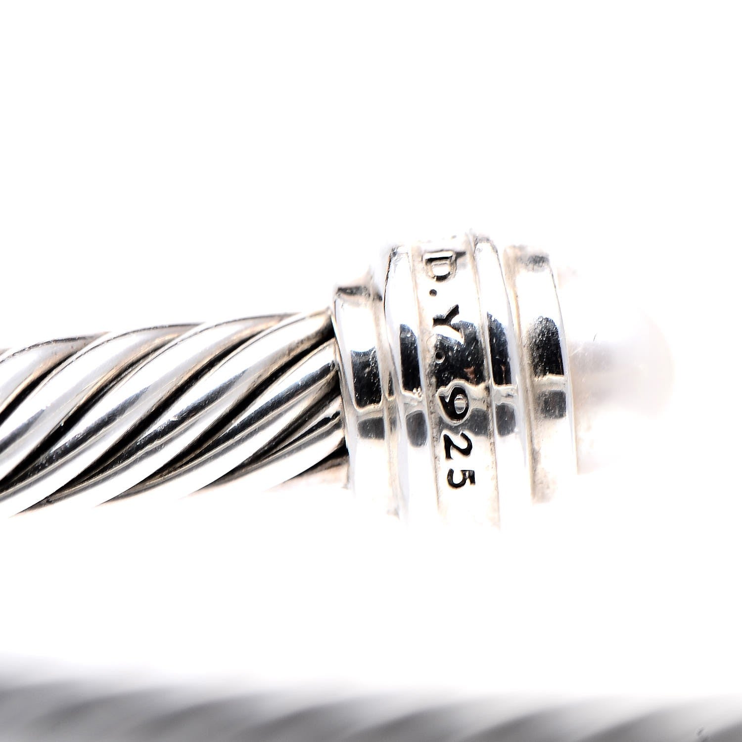 David Yurman Sterling Silver Diamond Pearl 5mm Cable Classics Princess Bracelet 4 of 5