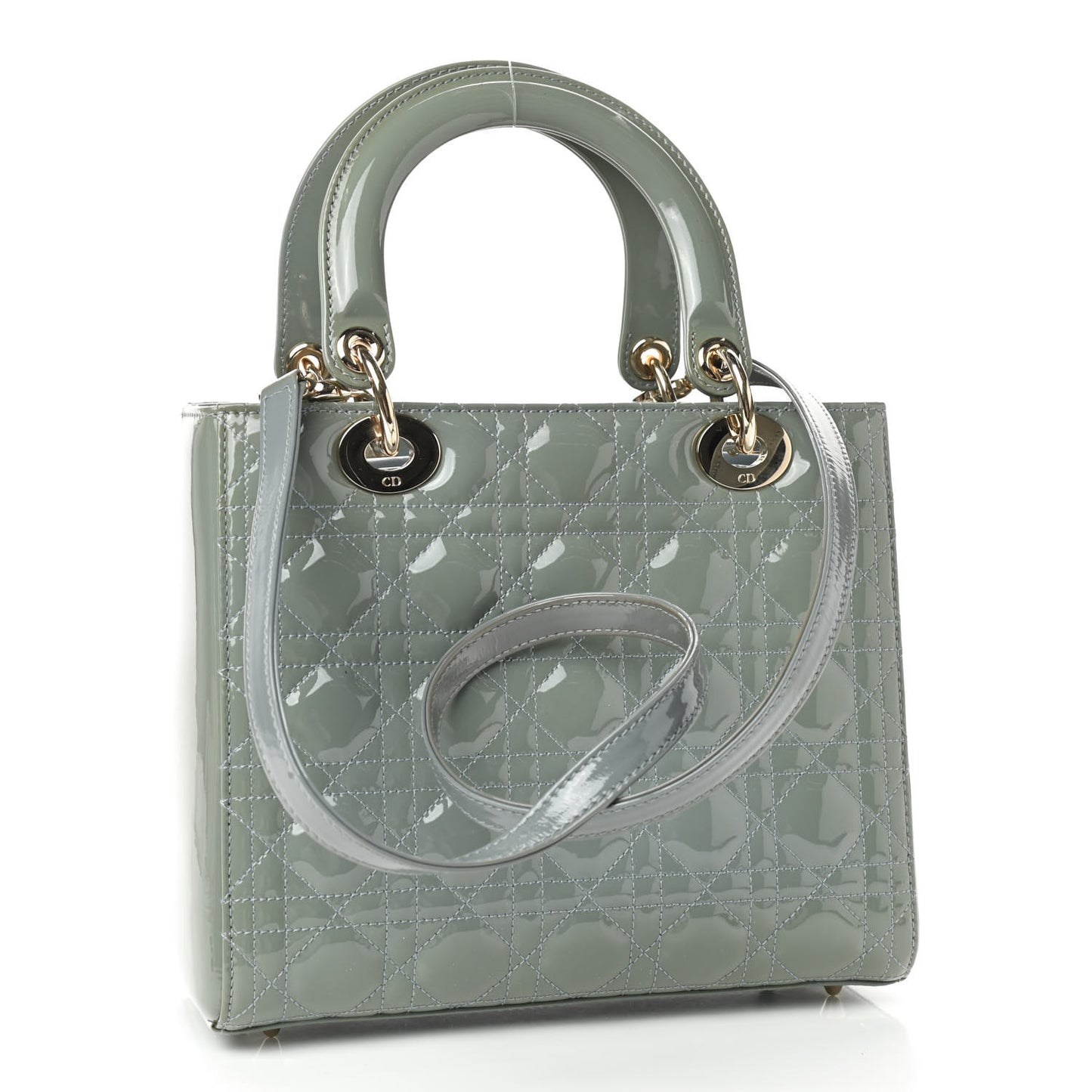 Patent Cannage Medium Lady Dior Blue Alcier