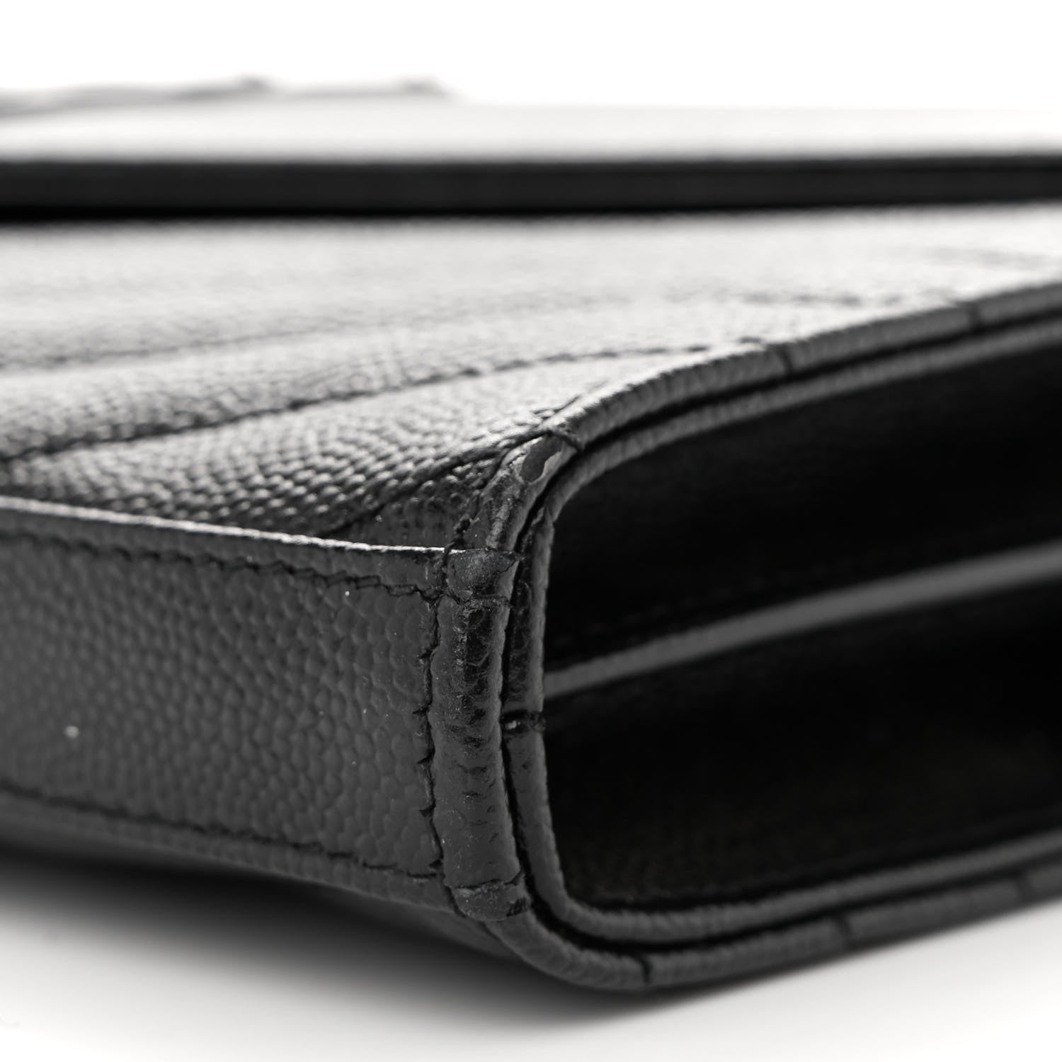 Saint Laurent Grain De Poudre Matelasse Chevron Monogram Monochrome Chain Wallet Black 10 of 12