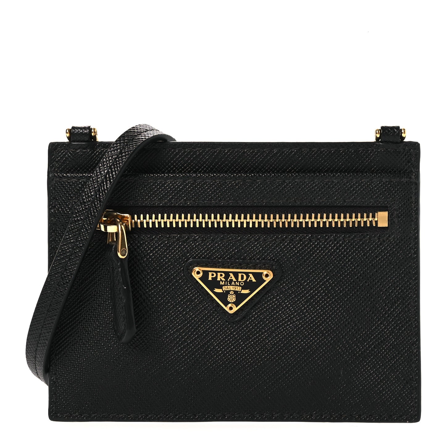 Saffiano Triangle Logo Card Holder On Strap Black