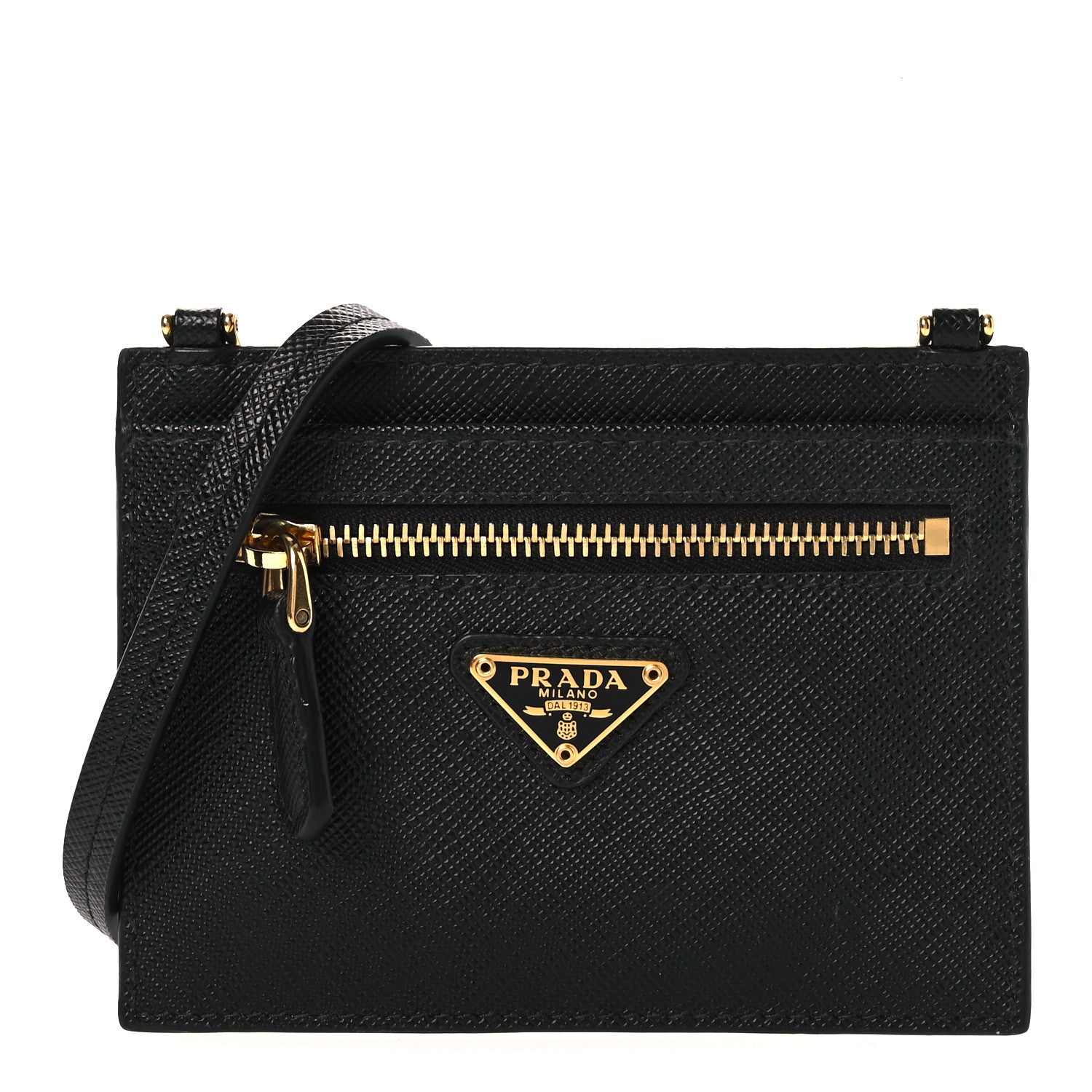 Prada Saffiano Triangle Logo Card Holder On Strap Black 1 of 9