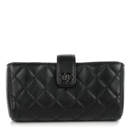 Chanel Lambskin Quilted Crystal Valentine Charms Mini Phone Holder Crossbody Bag Black 1 of 13