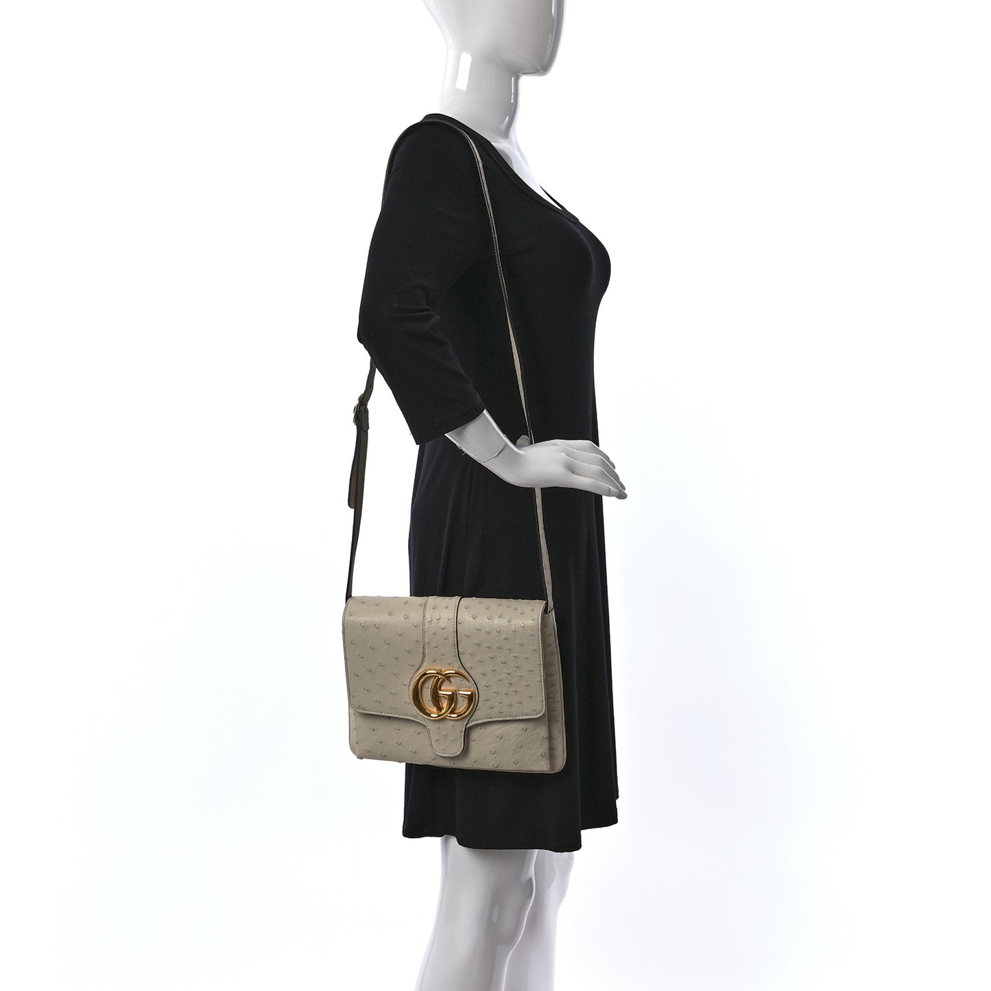 Ostrich Medium Arli Flap Shoulder Bag White