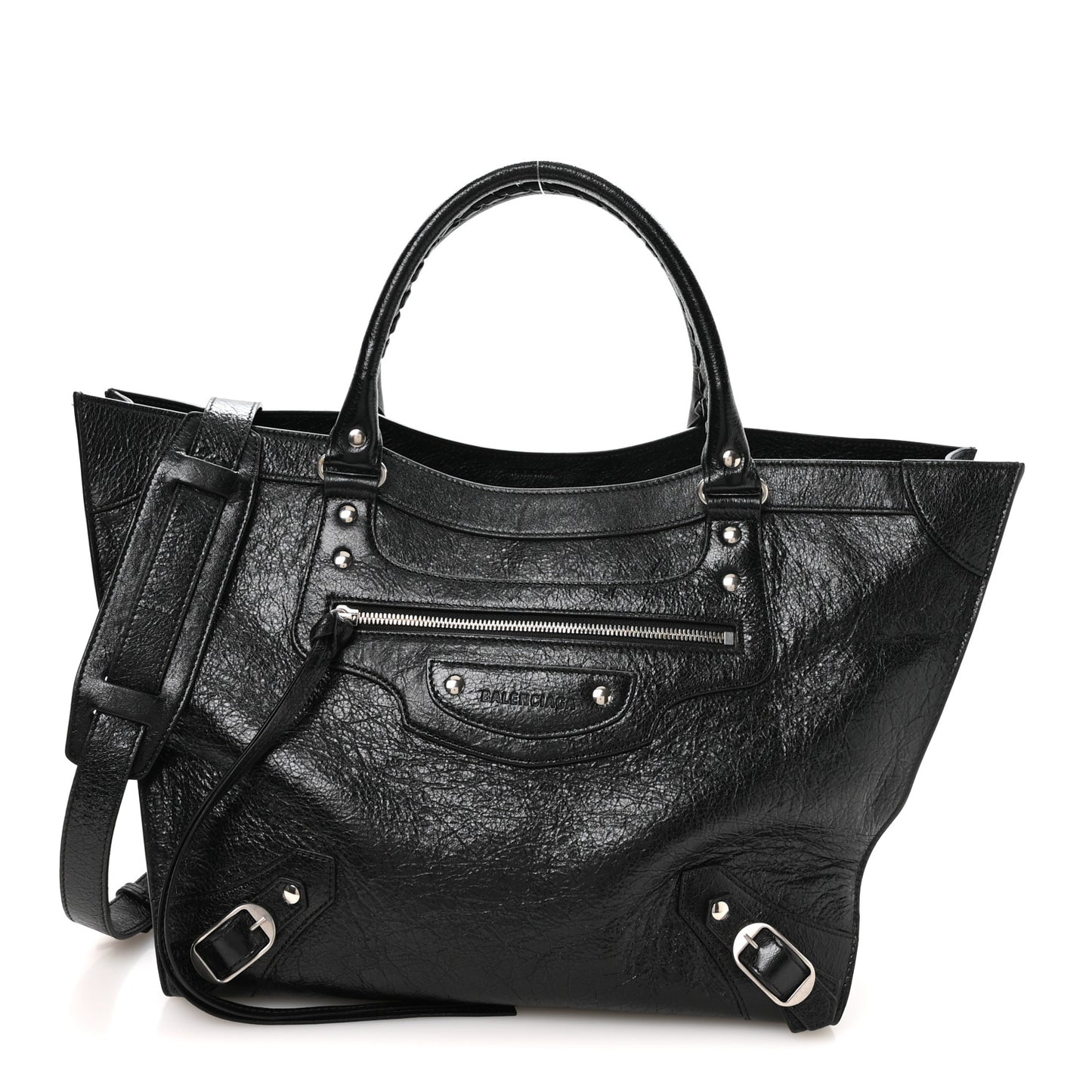 Agneau Arena Neo Classic Silver Hardware Large Upside Down Tote Black