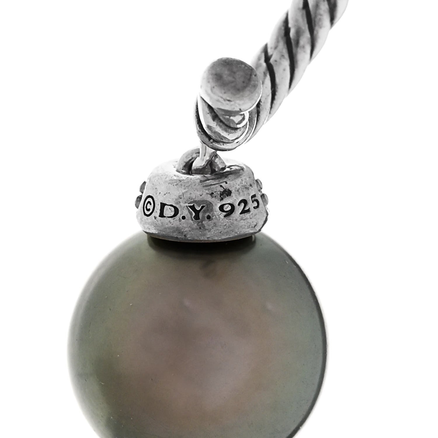 David Yurman Sterling Silver Diamond Tahitian Pearl Solari Cable Drop Earrings 4 of 4