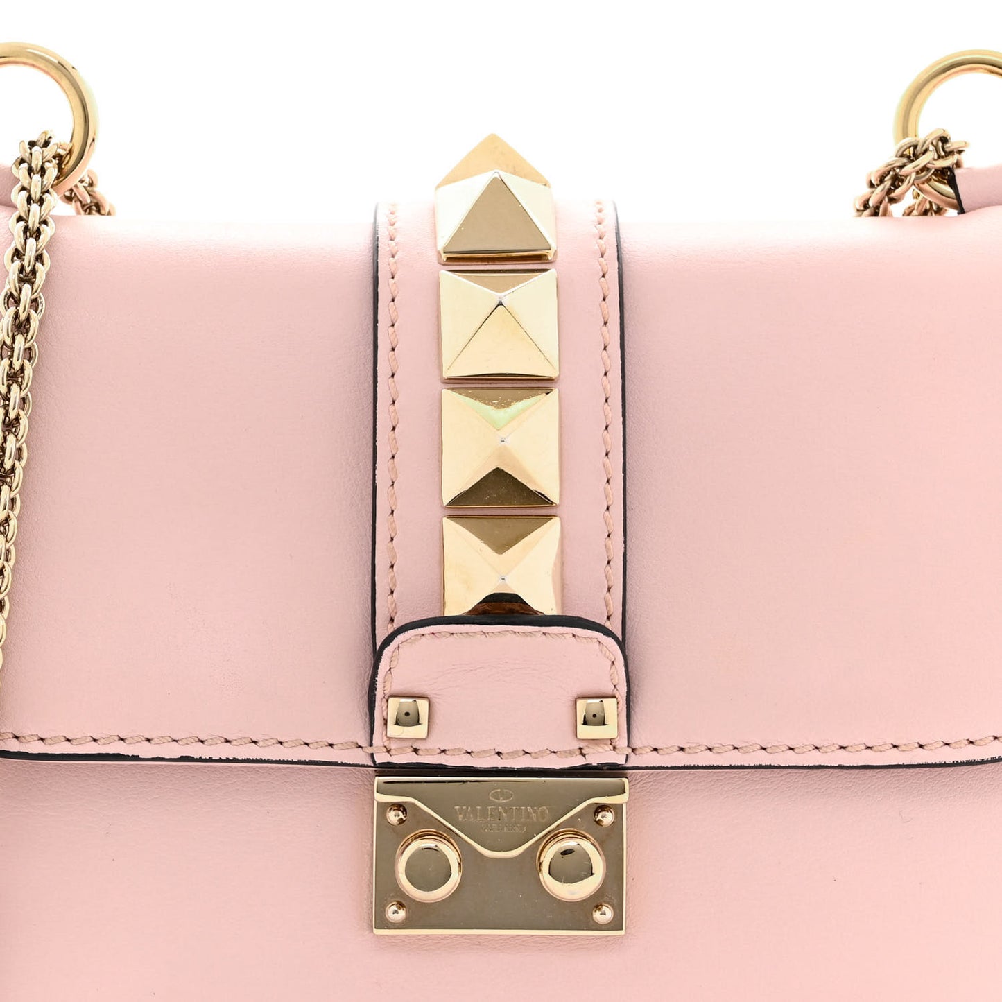 Vitello Small Glam Lock Rockstud Flap Water Rose