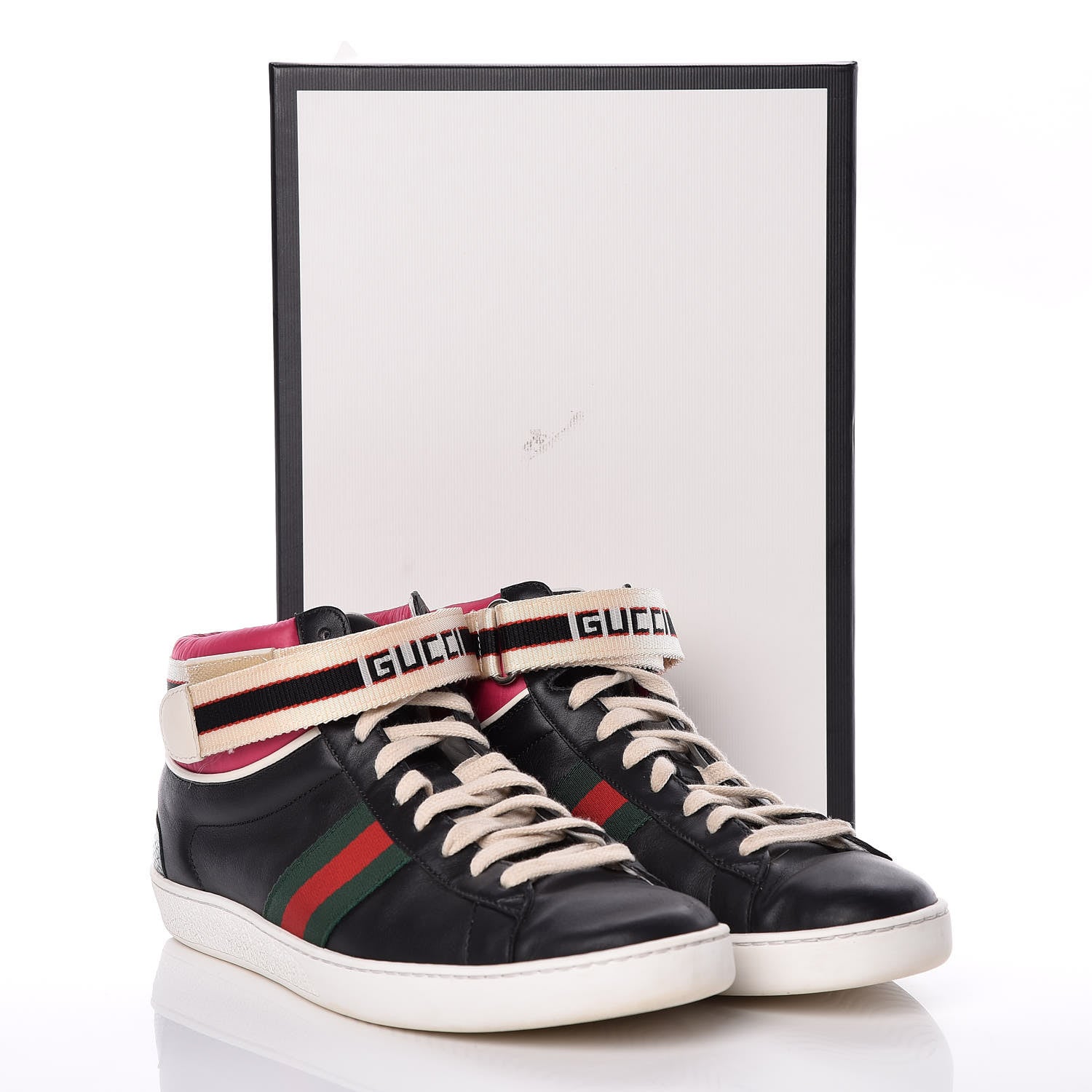 Gucci Calfskin Ayers Web New Ace Stripe High Top Sneakers 39.5 Black 12 of 12