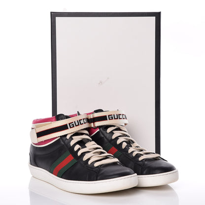 Gucci Calfskin Ayers Web New Ace Stripe High Top Sneakers 39.5 Black 12 of 12