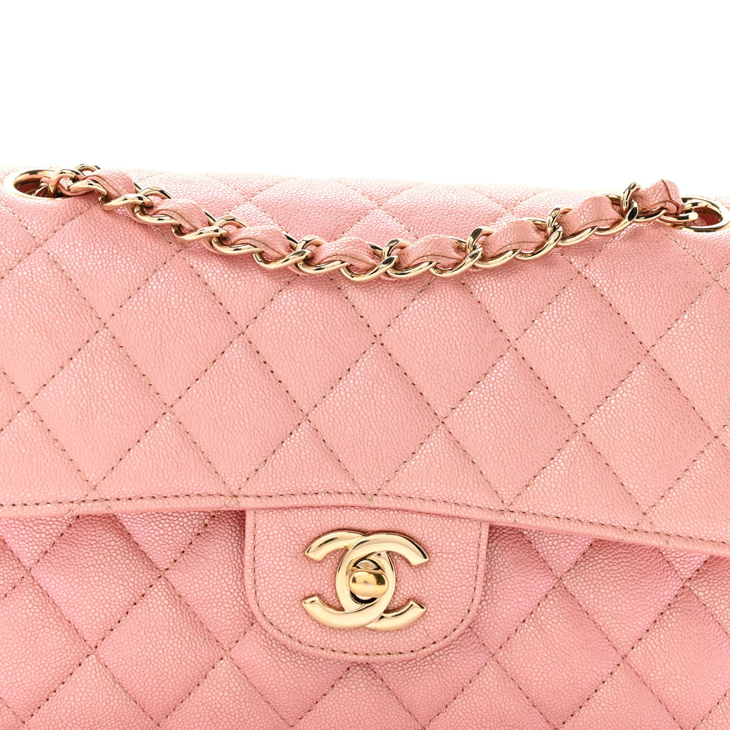 Iridescent Caviar Quilted Small Double Flap Pink