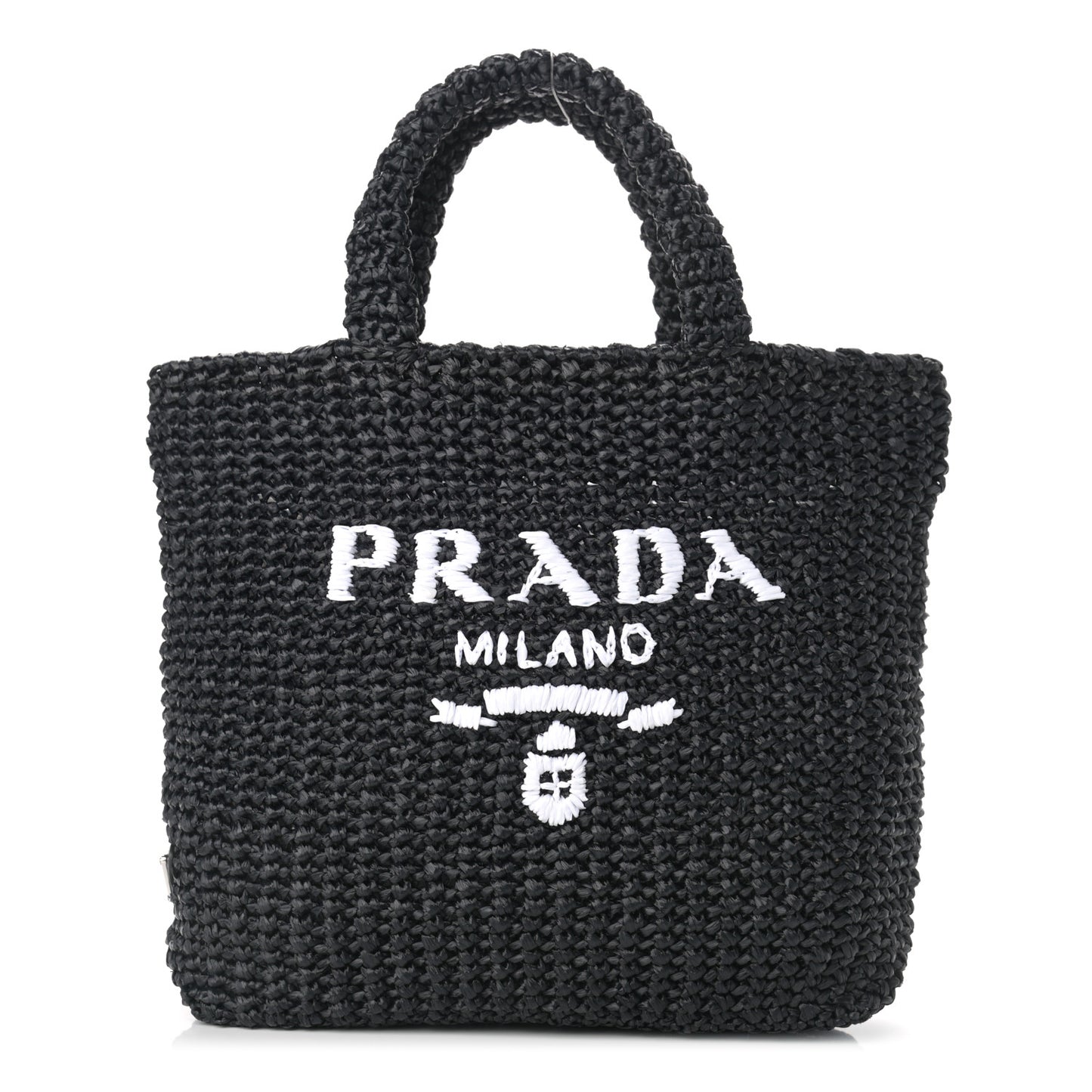 Yarn Raffia Effect Crochet Small Logo Tote Black
