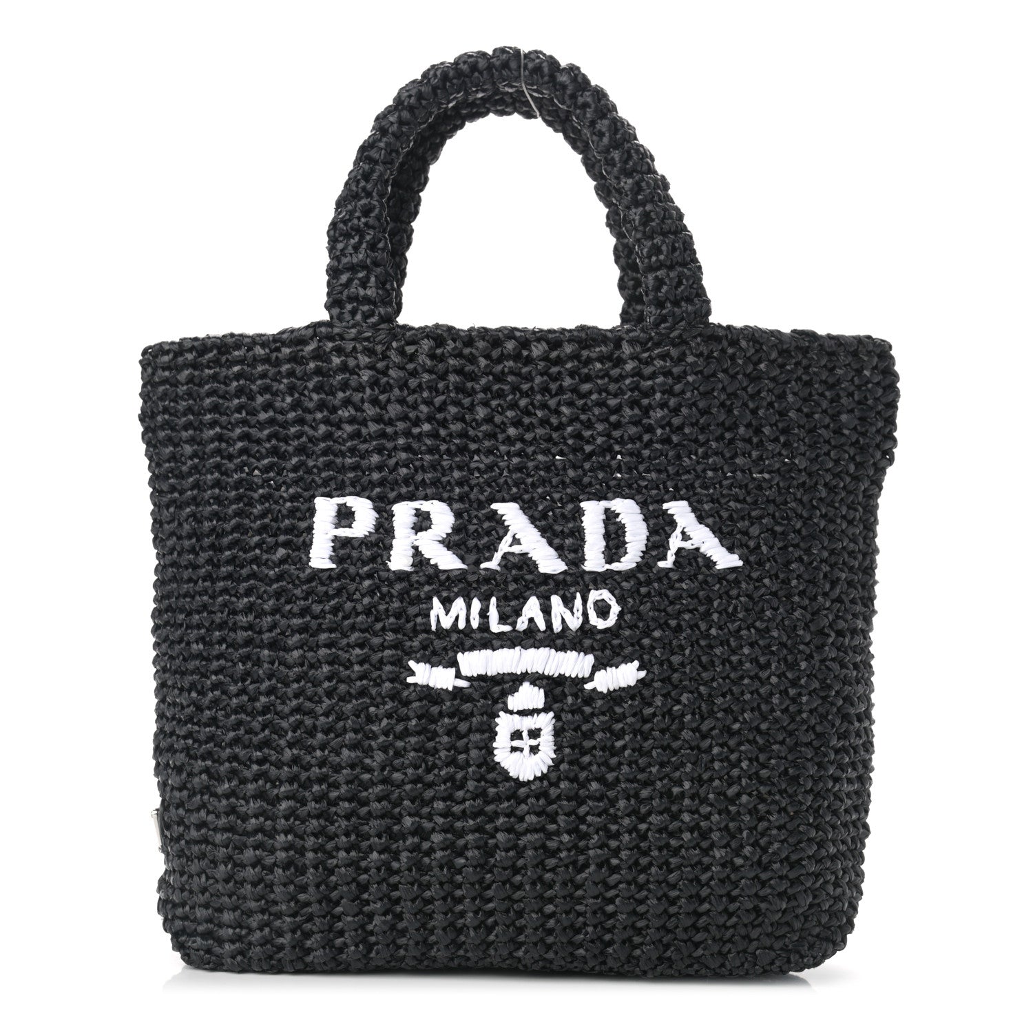 Prada Yarn Raffia Effect Crochet Small Logo Tote Black 1 of 10