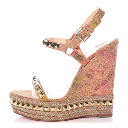 Christian Louboutin Cork Bloom Print Cataclou 140 Wedge Sandals 39 Multicolor Light Gold 1 of 8