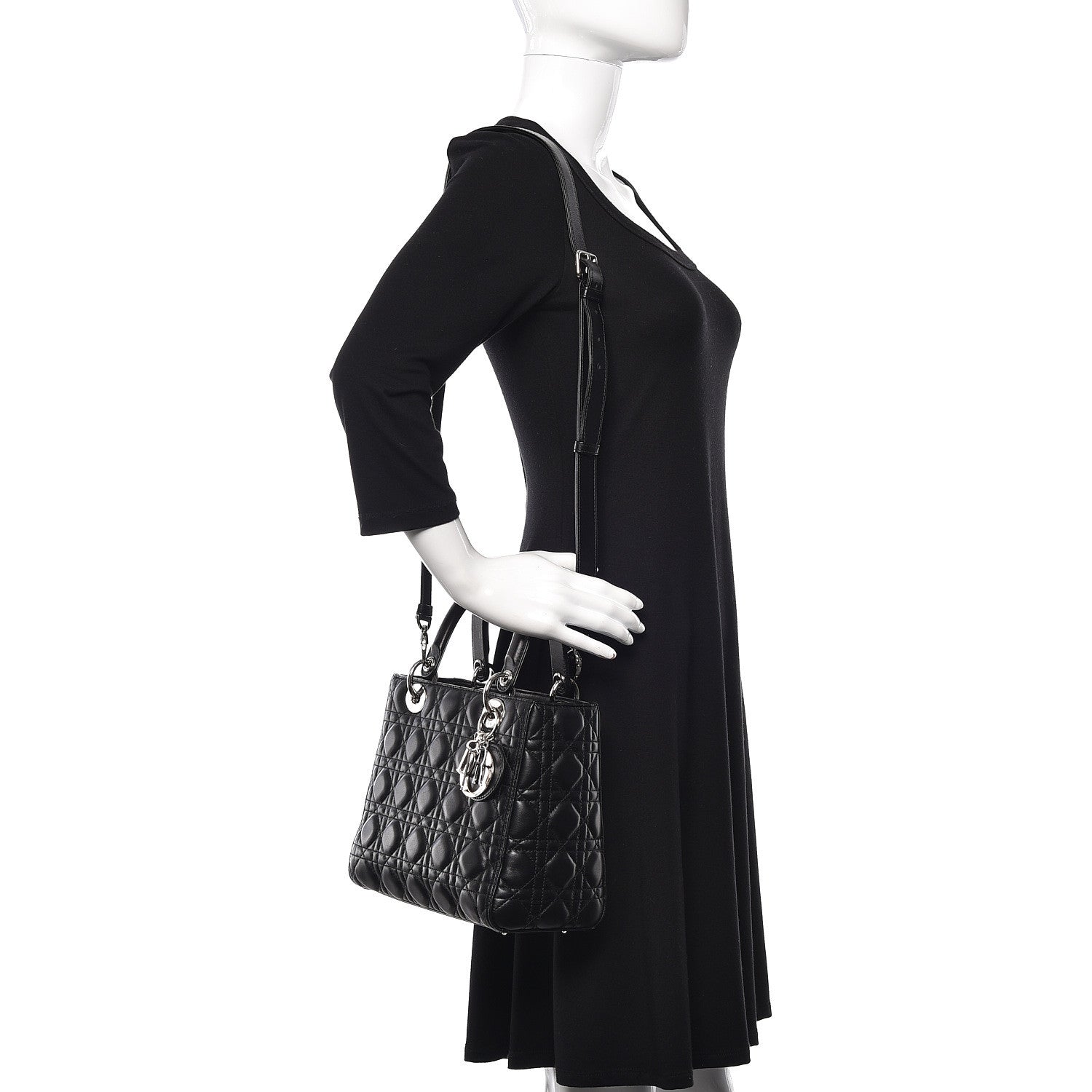 Christian Dior Lambskin Cannage Medium Lady Dior Black 2 of 16