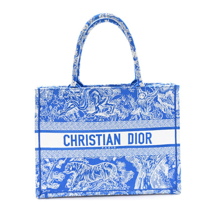 Christian Dior Canvas Embroidered Medium Dioriviera Toile De Jouy Book Tote Fluorescent Blue 1 of 10