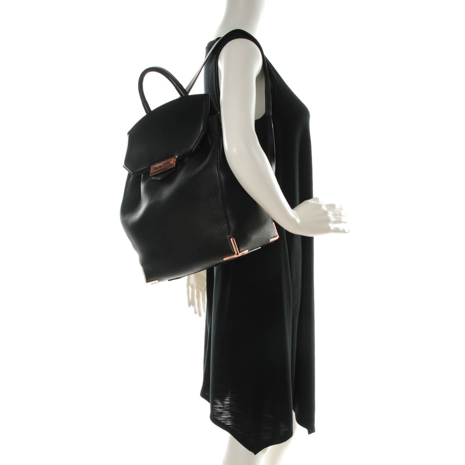 Alexander Wang Pebbled Calfskin Prisma Skeletal Backpack Black Rose Gold Hardware 2 of 7