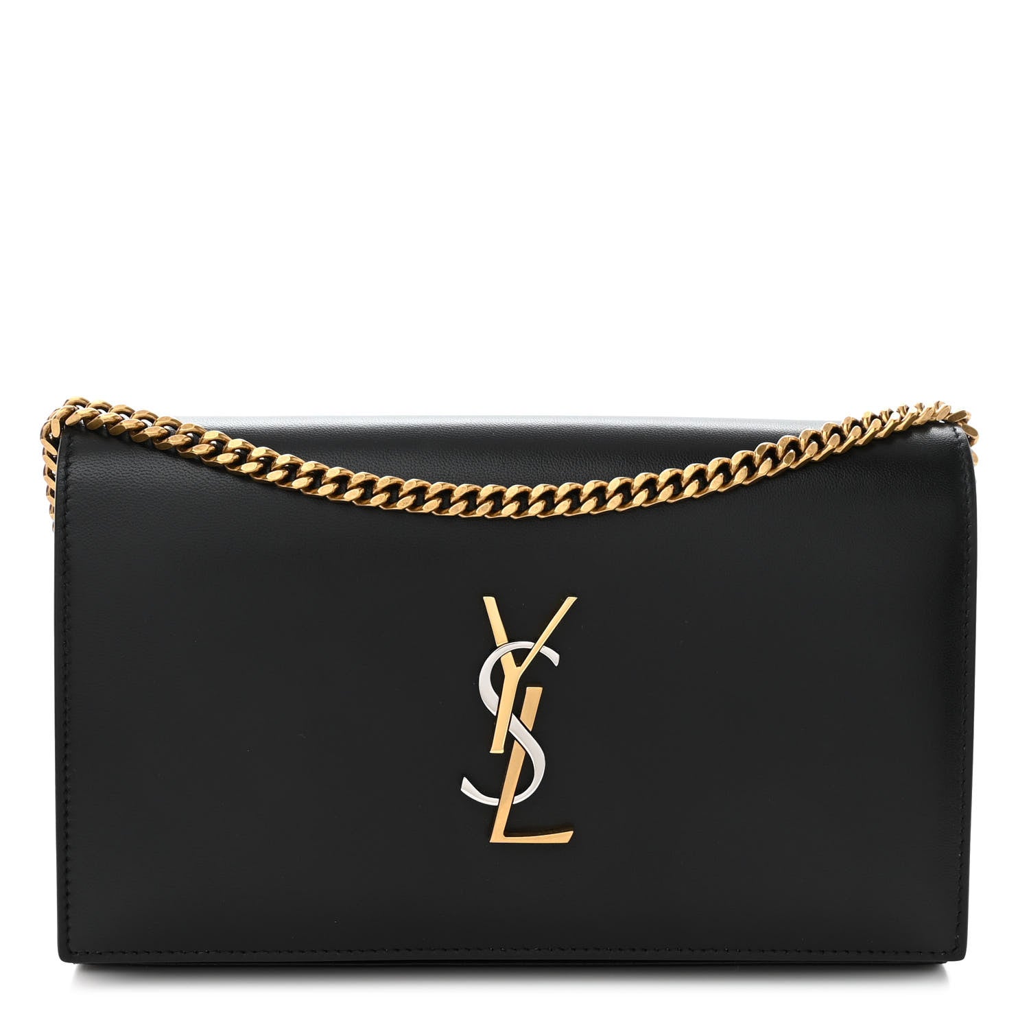 Saint Laurent Smooth Calfskin Tri-Metal Cassandre Wallet On Chain WOC Black 1 of 9