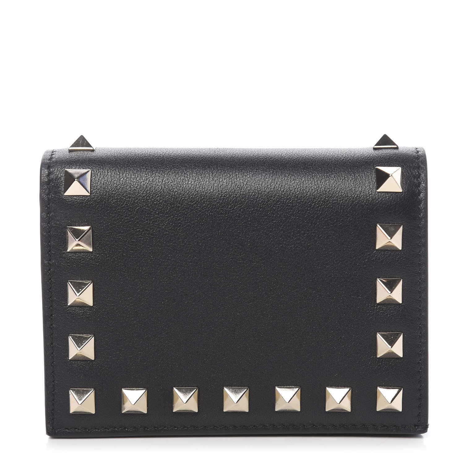 Valentino Garavani Calfskin Rockstud French Flap Wallet Black 1 of 6