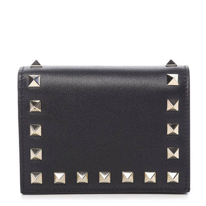 Valentino Garavani Calfskin Rockstud French Flap Wallet Black 1 of 6