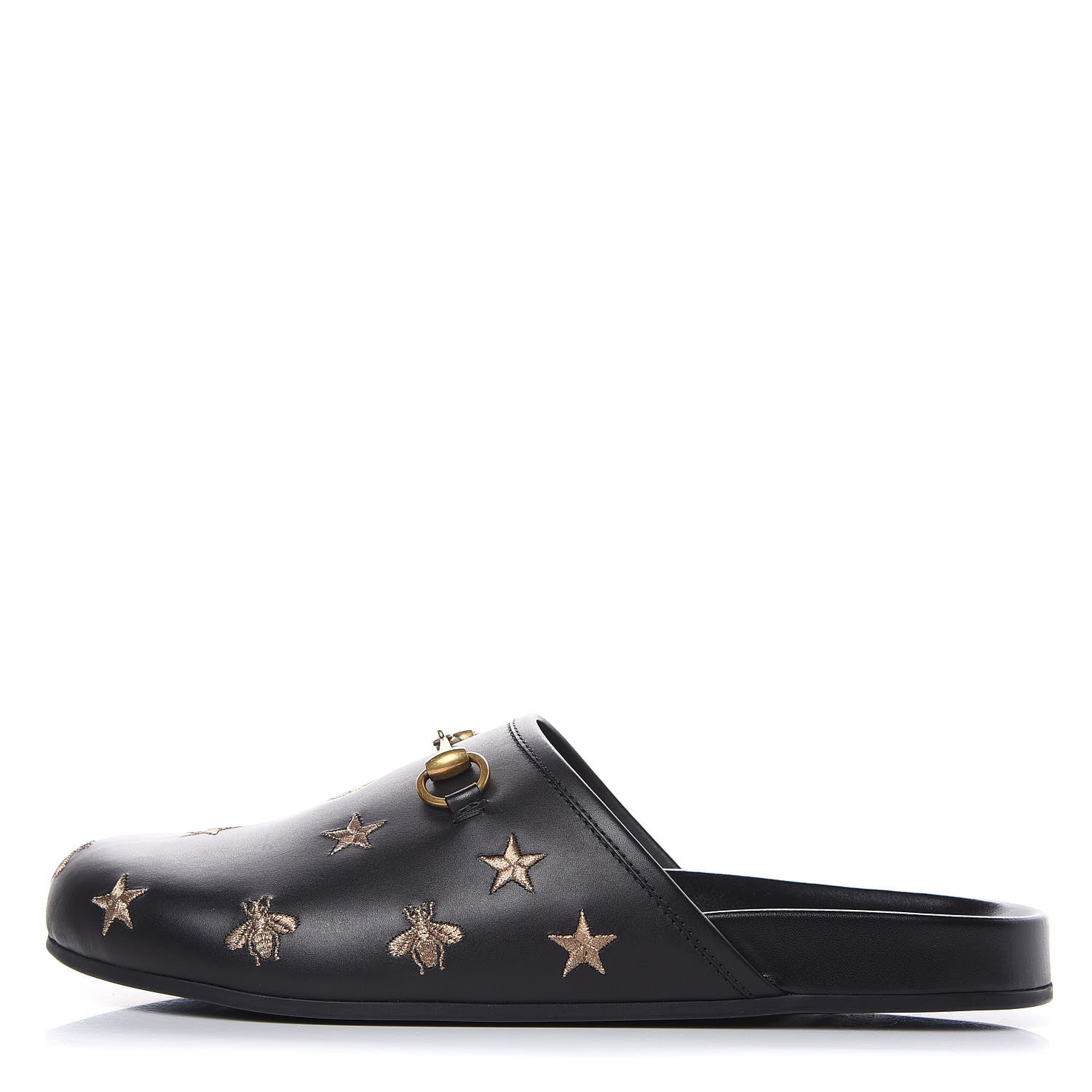 Gucci Calfskin Bee Star Embroidered Mens Horsebit River Slippers 10 Black 1 of 8