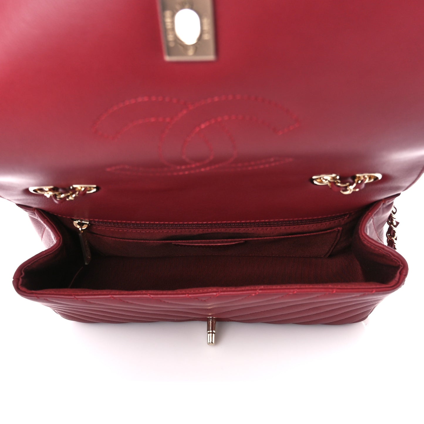 Calfskin Chevron Quilted Small Statement Flap Burgundy