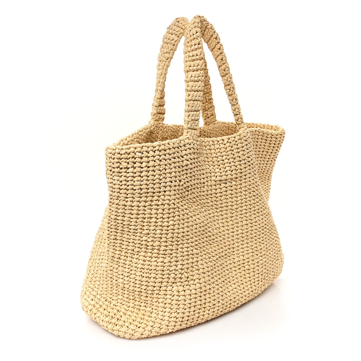 Yarn Raffia Effect Crochet Embroidered Logo Tote Naturale