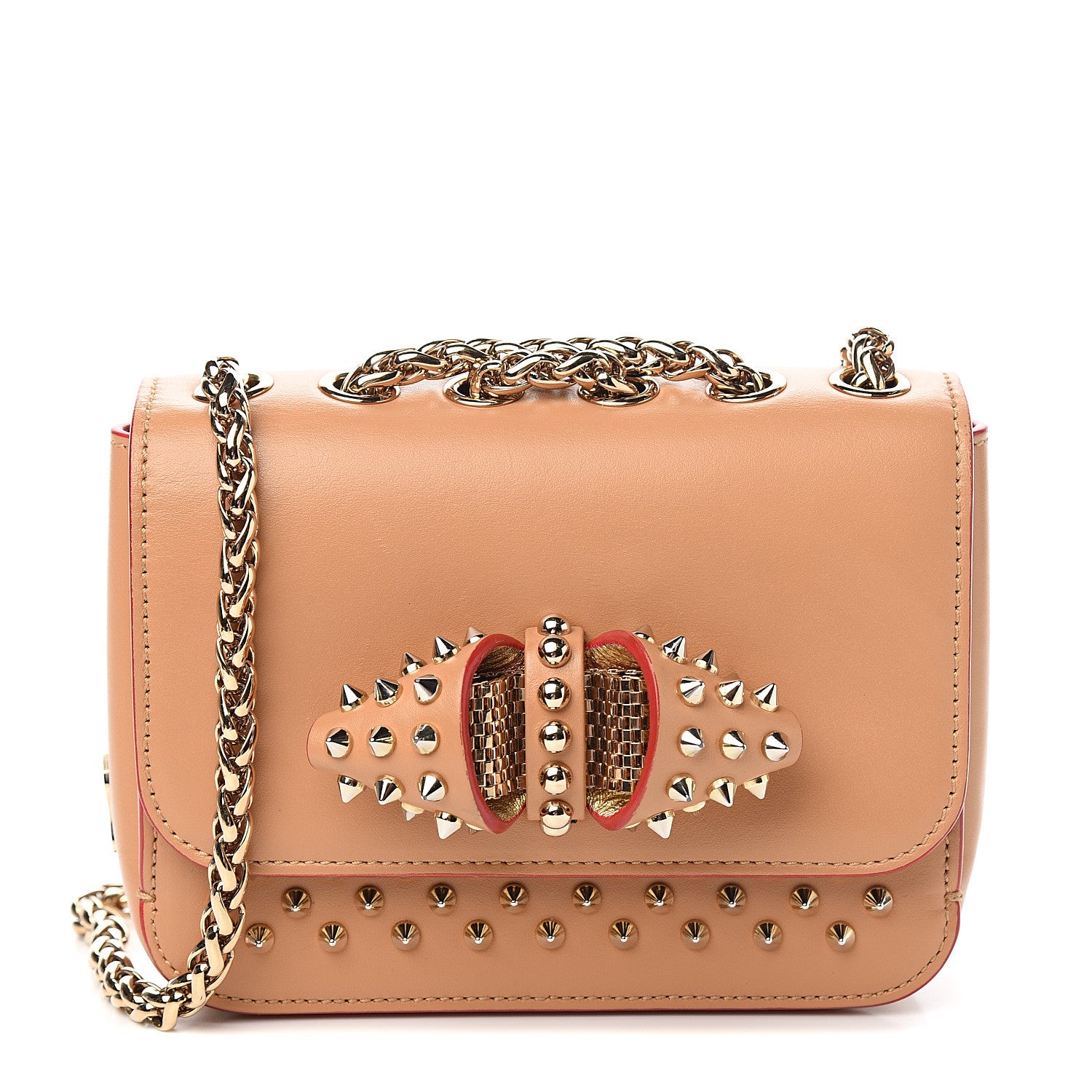Christian Louboutin Calfskin Spikes Baby Sweet Charity Shoulder Bag Biscuit 1 of 8