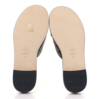 Chanel Lambskin Quilted Chain CC Sandals 39 Black 5 of 8