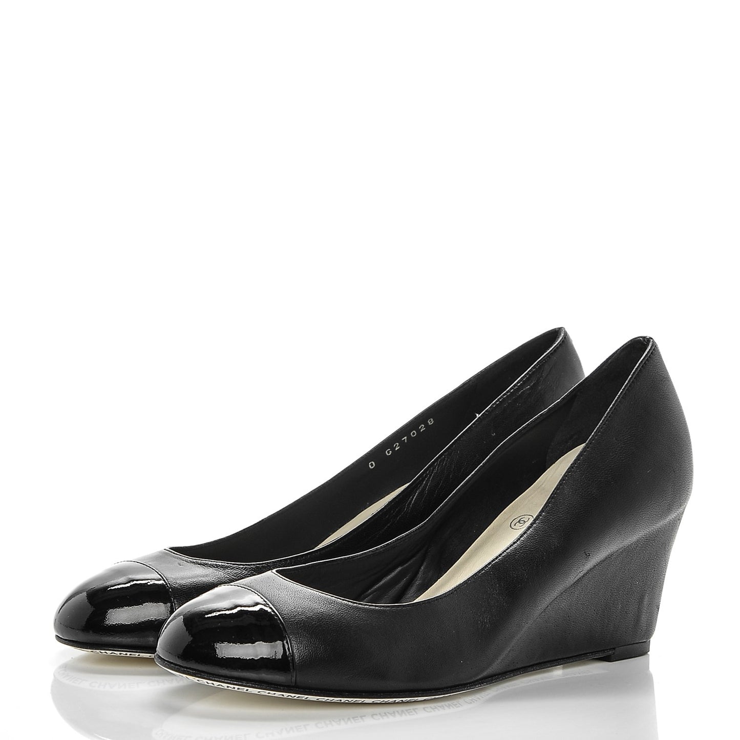 Lambskin Patent Cap Toe Wedges 36.5 Black