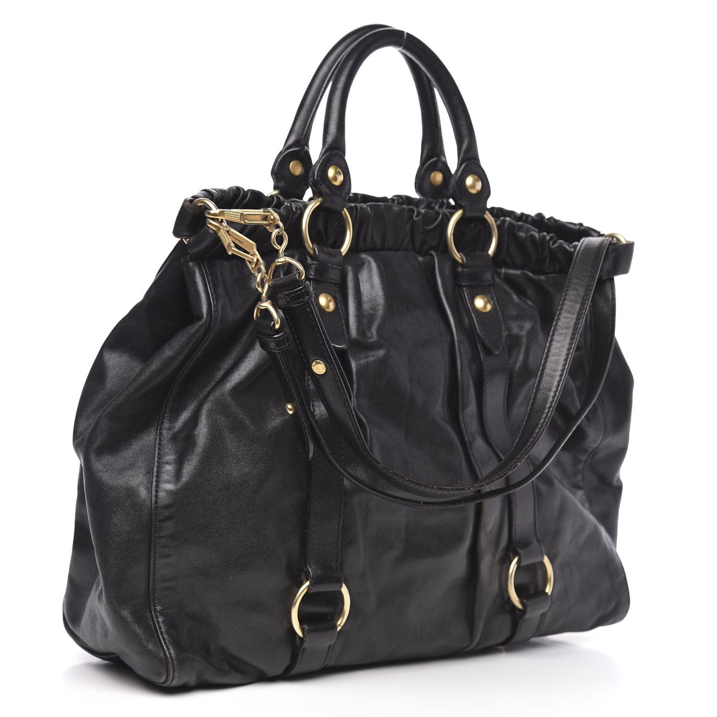 Vitello Lux Gathered Tote Black