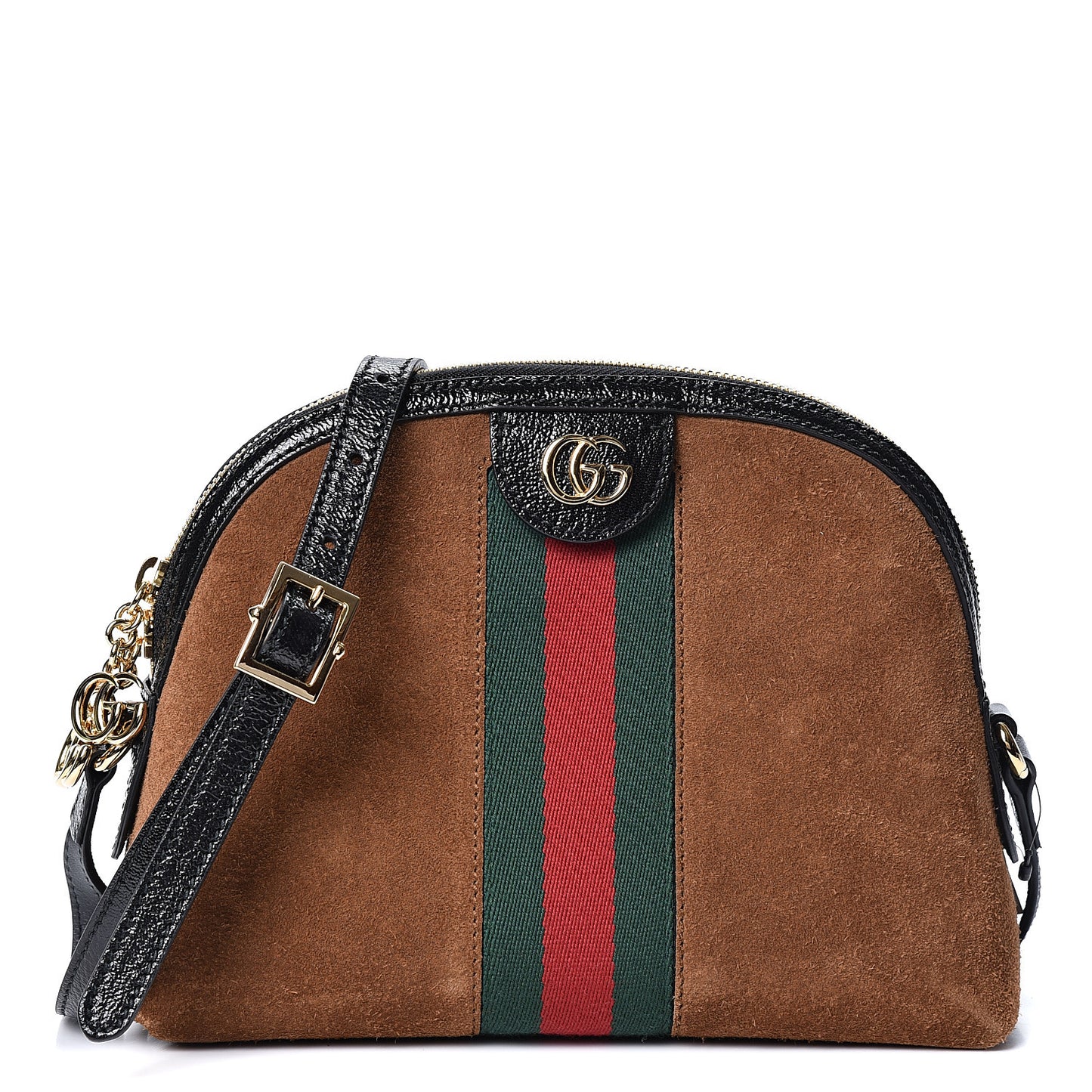 Suede Patent Web Small Ophidia Dome Shoulder Bag Nocciola Black