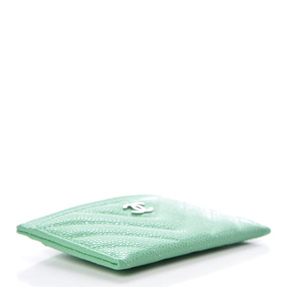 Chanel Caviar Chevron Quilted Card Holder Light Green 4 of 9