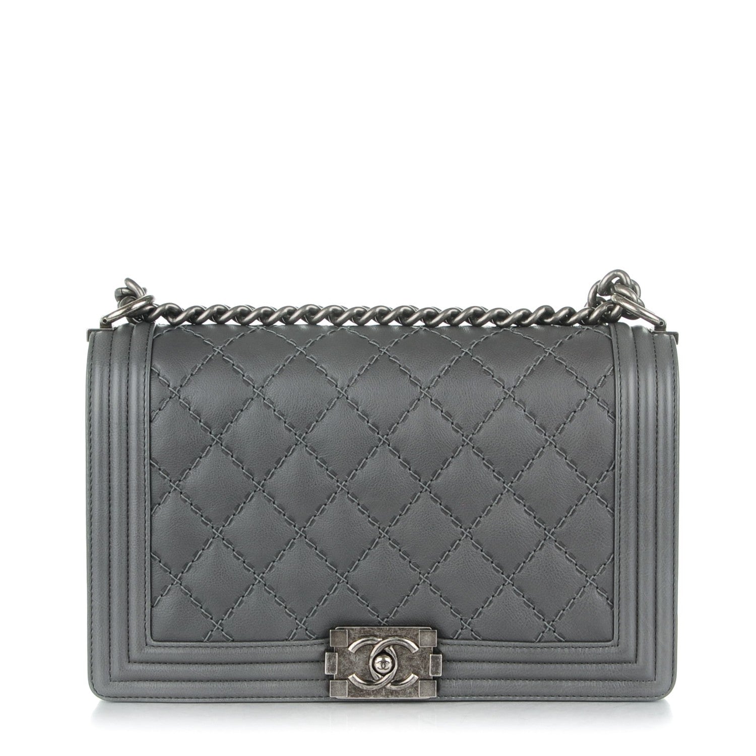 Chanel Calfskin Double Stitch New Medium Boy Flap Grey 1 of 8