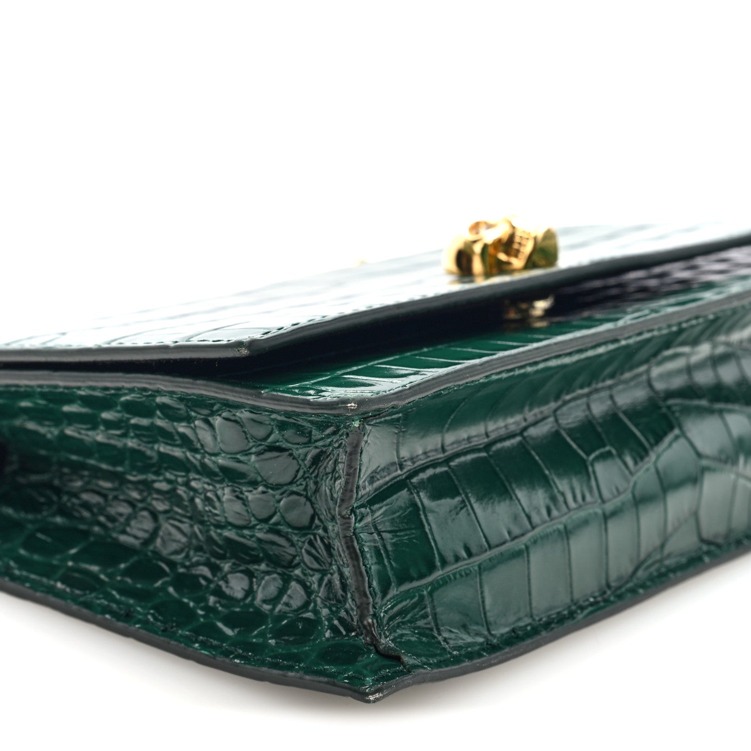 Alexander McQueen Calfskin Crocodile Embossed Skull Mini Crossbody Bag Green 4 of 9