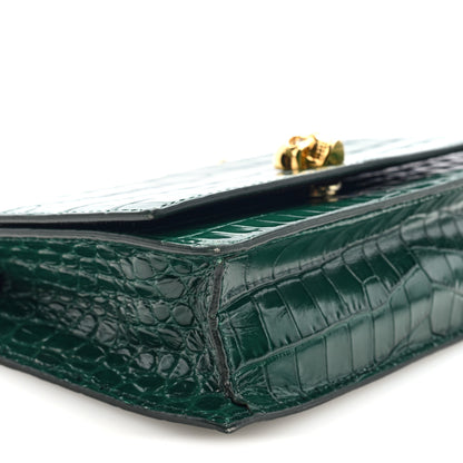 Alexander McQueen Calfskin Crocodile Embossed Skull Mini Crossbody Bag Green 4 of 9