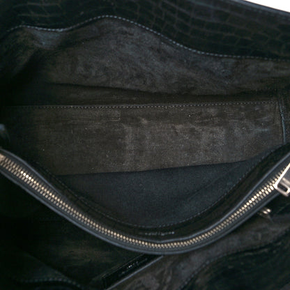 Saint Laurent Calfskin Crocodile Embossed Small Supple Sac de Jour Black 6 of 13