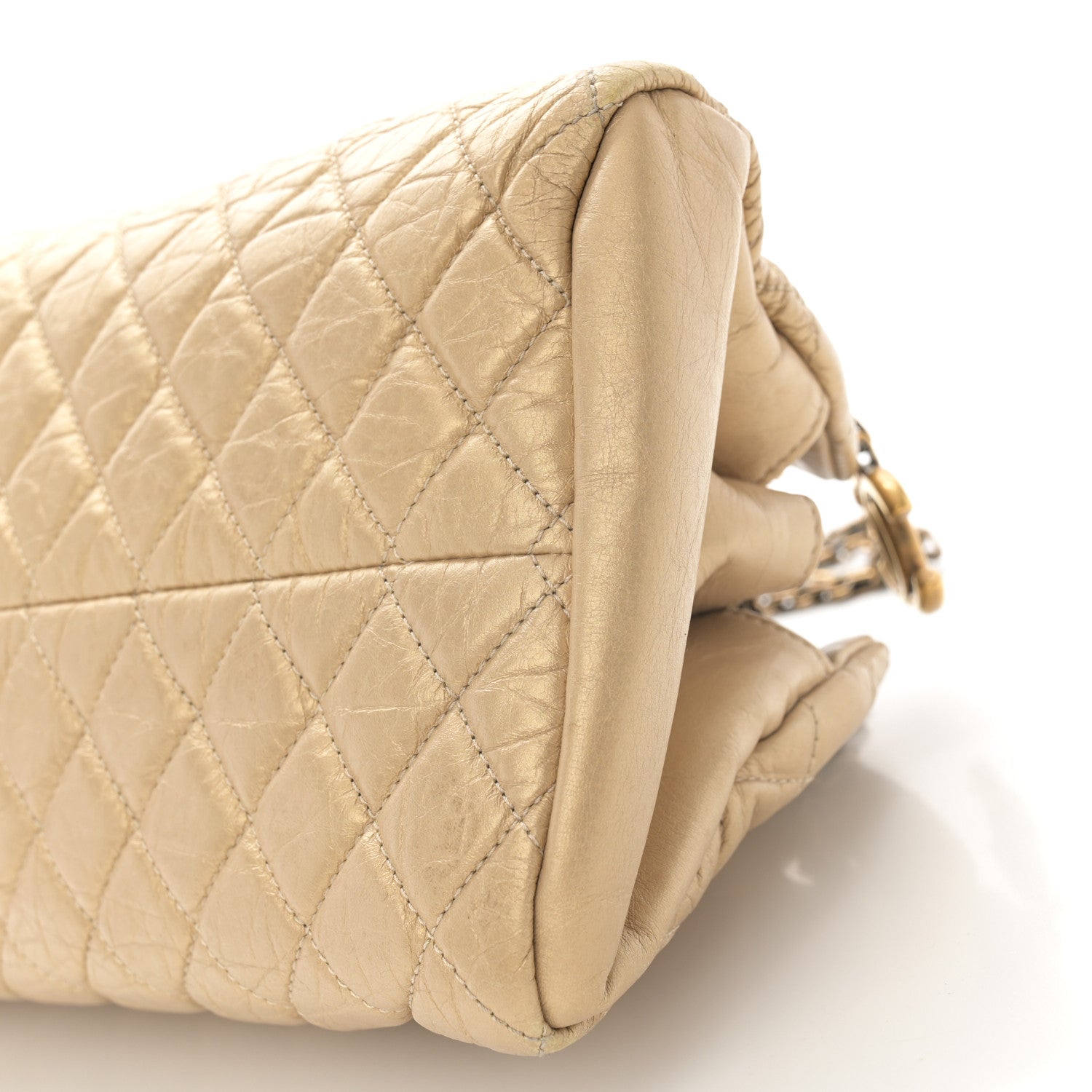 Chanel Metallic Aged Calfskin Quilted Medium Just Mademoiselle Bowling Bag Gold 10 of 11