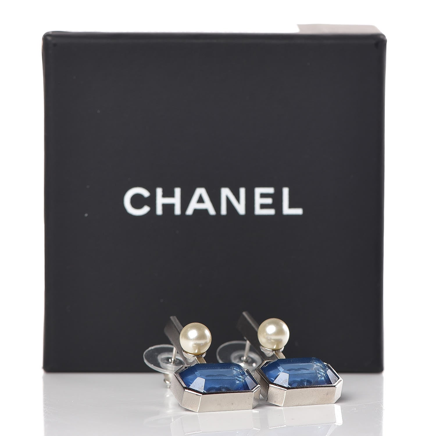 Chanel Resin Pearl Drop Earrings Blue 5 of 5