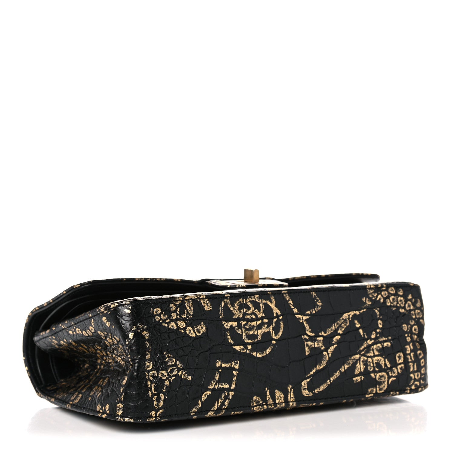 Chanel Calfskin Crocodile Embossed Graffiti 2.55 Cocodile Reissue 225 Flap Black Gold 4 of 13