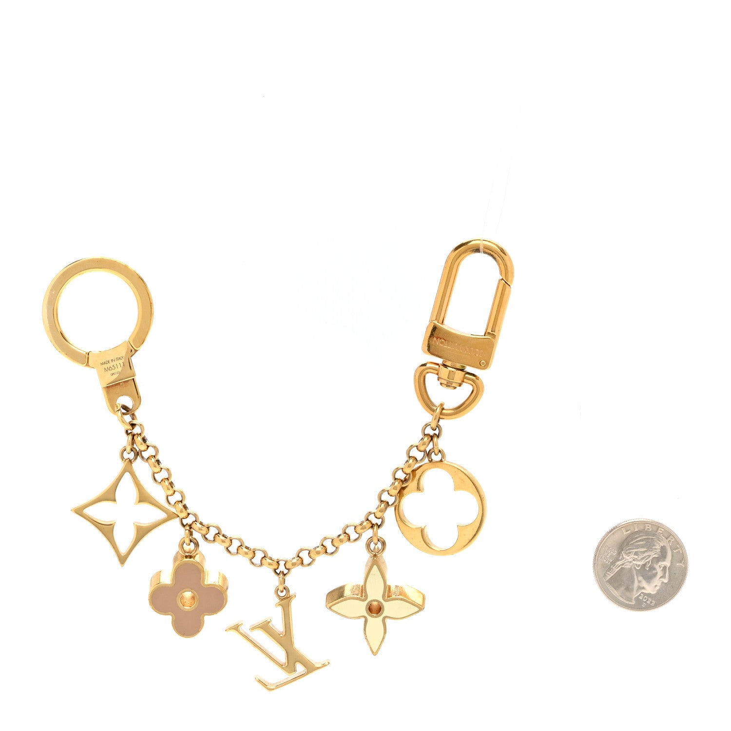 Louis Vuitton Brass Enamel Fleur De Monogram Bag Charm Chain Gold 2 of 4